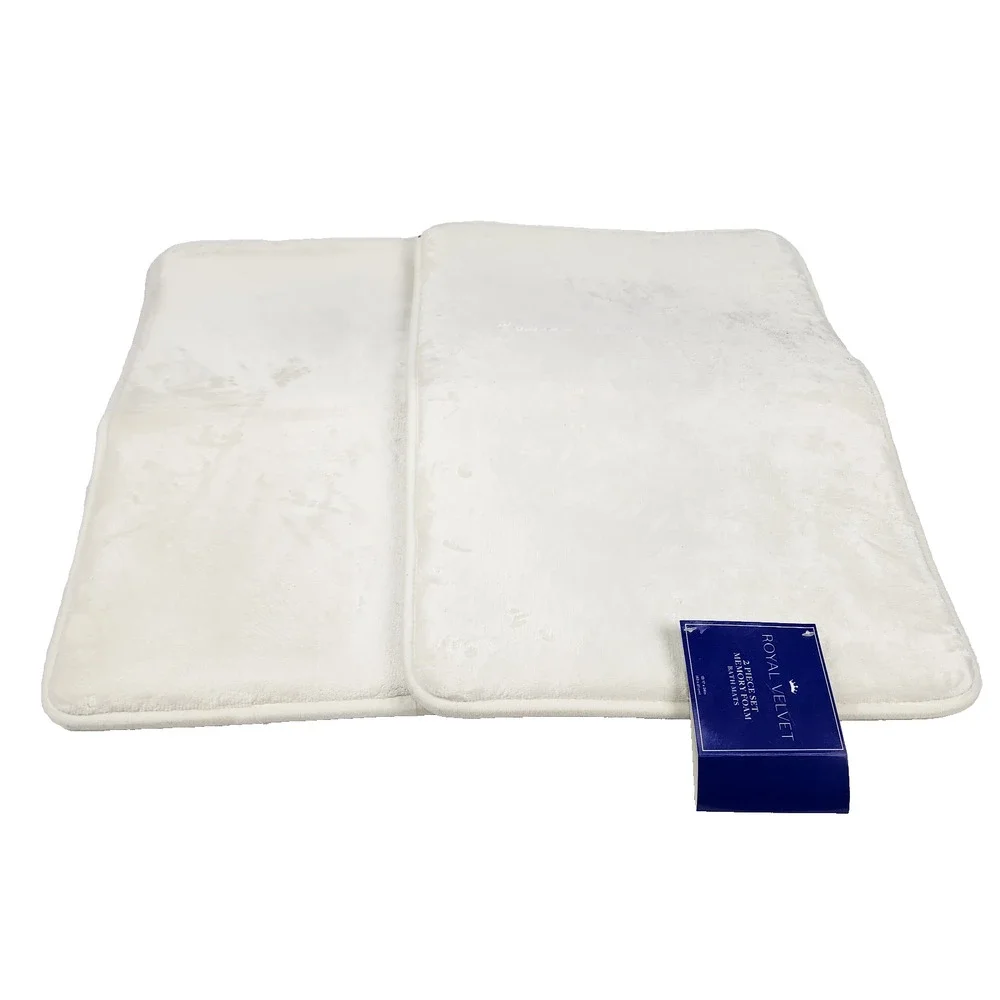 2-Pk 17x24 Royal Velvet Signature Memory Foam Bath Rugs Set White Non-Skid Mats